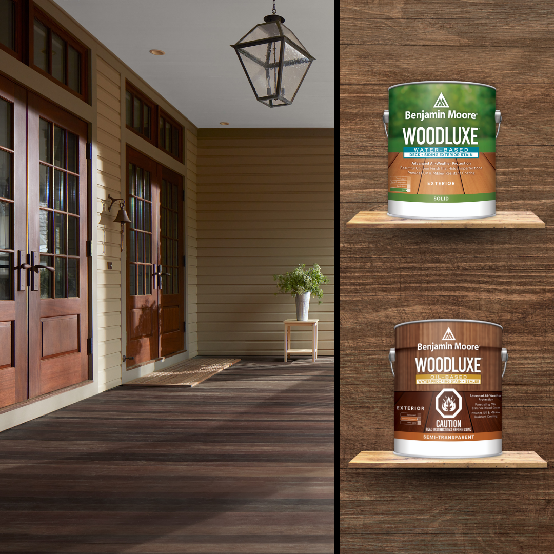 Benjamin Moore Woodluxe WaterBased & Oil Base Exterior Wood Stain available at Southwestern Paint.