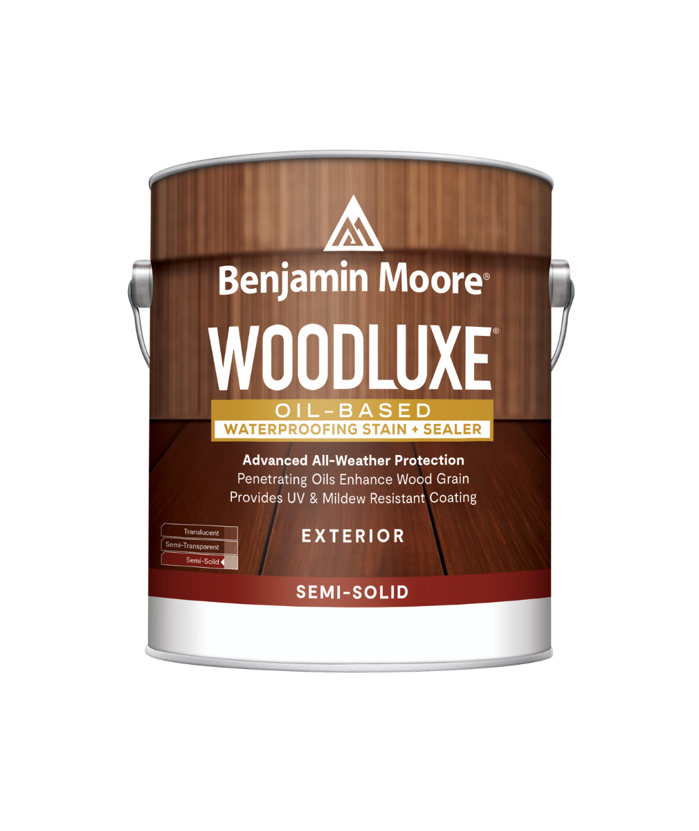 Benjamin Moore Woodluxe® Oil-Based Semi-Solid Exterior Stain available at Southwestern Paint.