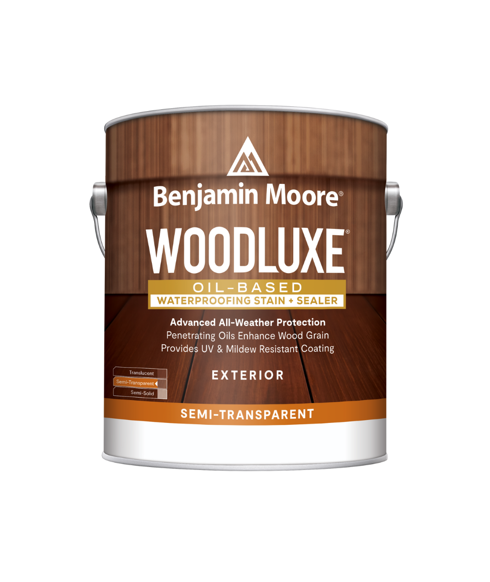 Benjamin Moore Woodluxe® Oil-Based Semi-Transparent Exterior Stain available at Southwestern Paint.