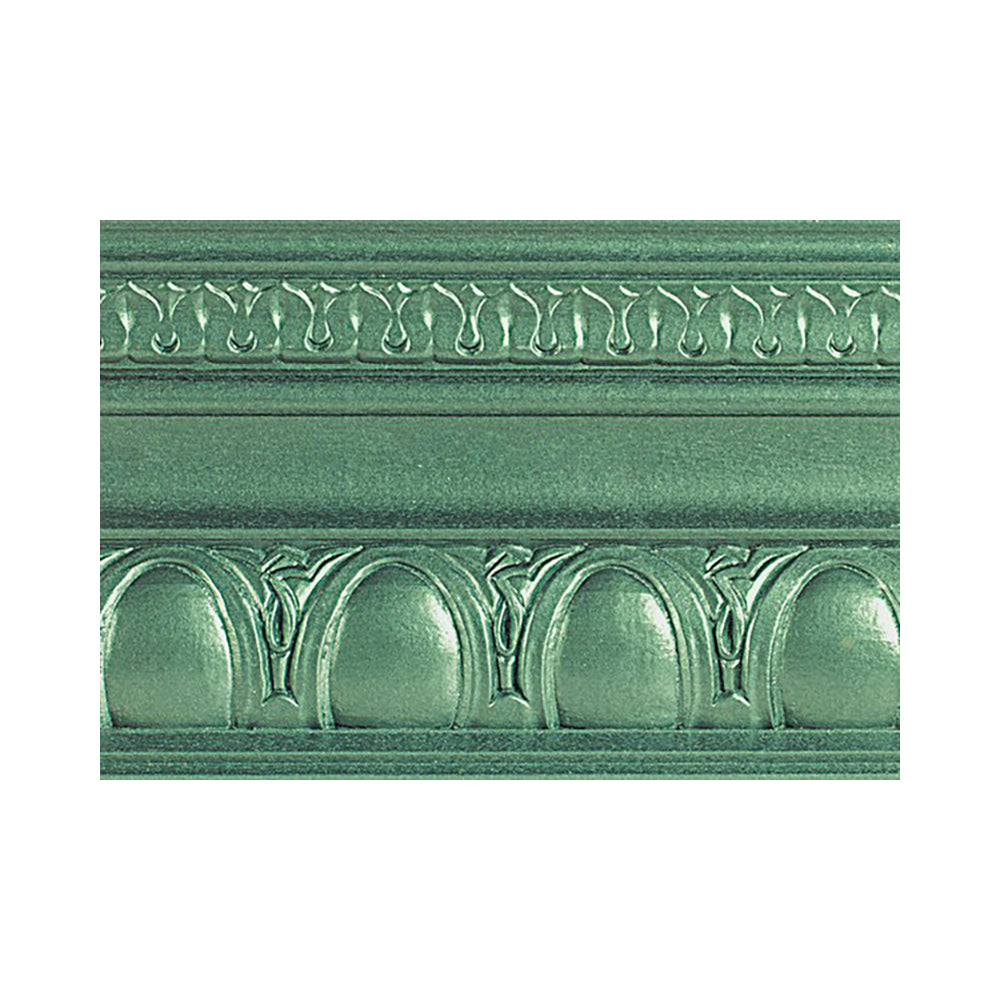 metallic mystical green modern masters paint color swatch piece of moulding, available at Southwestern Paint in Houston, TX.