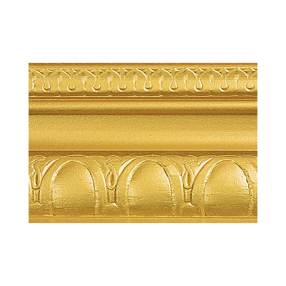 metallic paint rich gold modern masters color swatch piece of moulding, available at Southwestern Paint in Houston, TX.