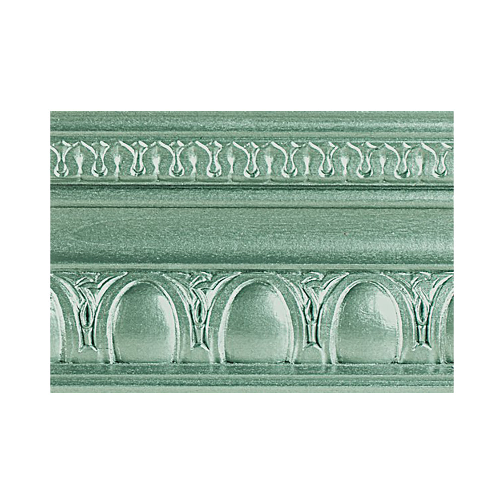 metallic teal modern masters paint color swatch piece of moulding, available at Southwestern Paint in Houston, TX.