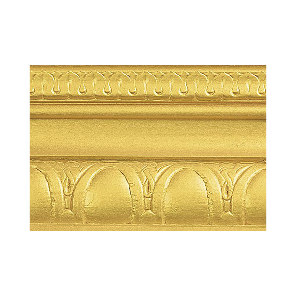 metallic pharoahs gold modern masters paint color swatch piece of moulding, available at Southwestern Paint in Houston, TX.