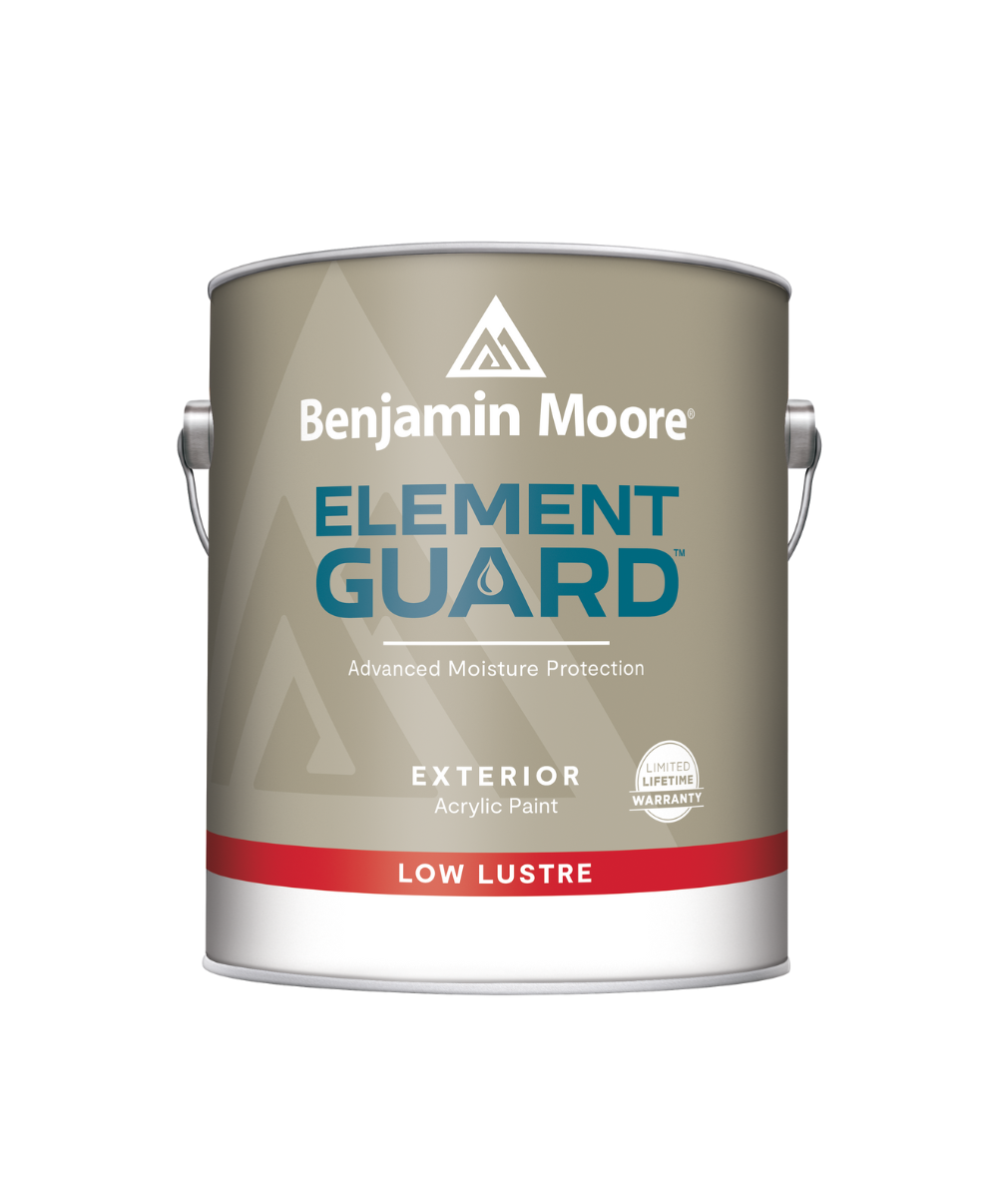 Benjamin Moore&#39;s Element Guard Exterior Flat Paint with Advanced Moisture Protection available at Southwestern Paint in Houston, TX.