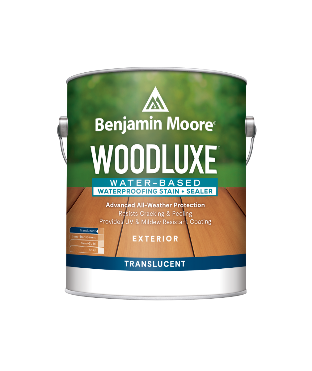 Benjamin Moore Woodluxe® Water-Based Translucent Exterior Stain available at Southwestern Paint.