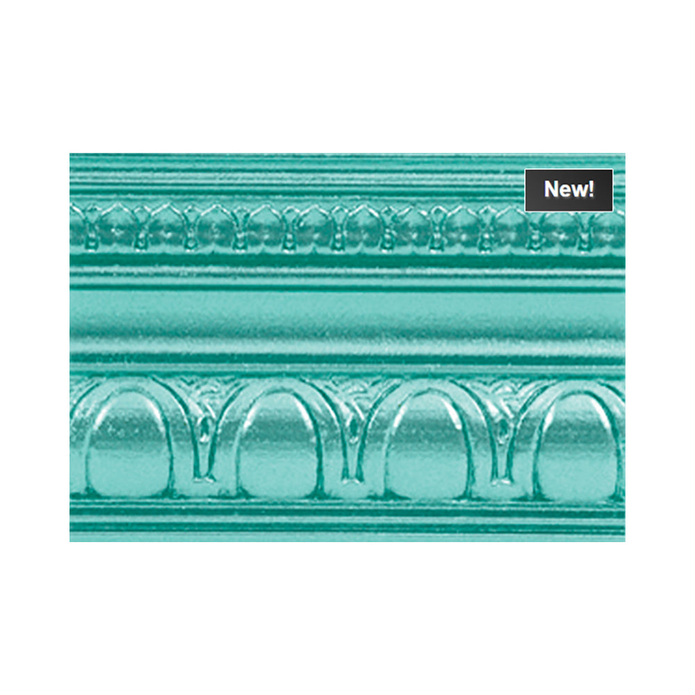 metallic glacier blue modern masters paint color swatch piece of moulding, available at Southwestern Paint in Houston, TX.