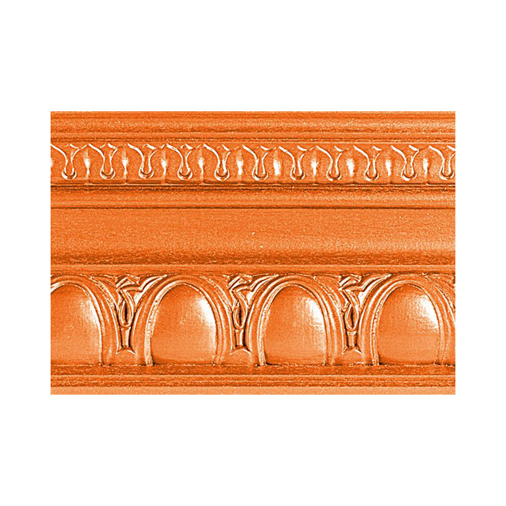 metallic paint burnt orange modern masters color swatch piece of moulding, available at Southwestern Paint in Houston, TX.
