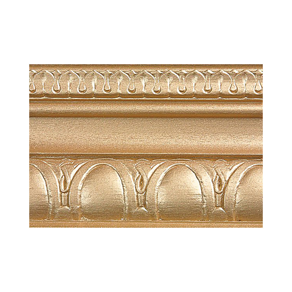 metallic gold rush modern masters paint color swatch piece of moulding, available at Southwestern Paint in Houston, TX.