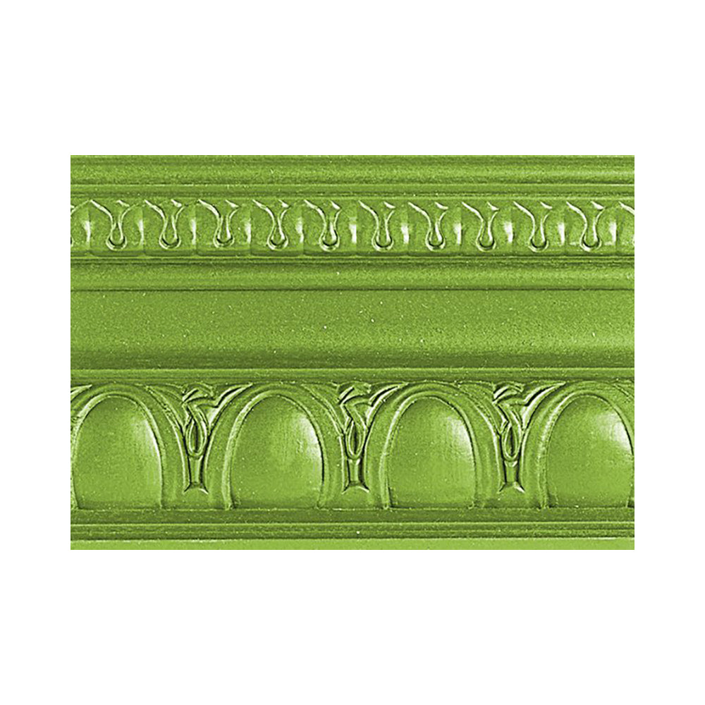 metallic paint green apple modern masters color swatch piece of moulding, available at Southwestern Paint in Houston, TX.