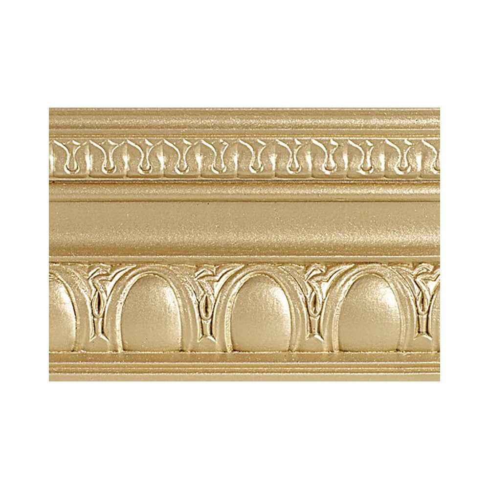 matallic pale gold modern masters paint color swatch piece of moulding, available at Southwestern Paint in Houston, TX.