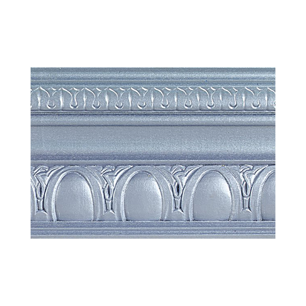 metallic shimmering sky modern masters paint color swatch piece of moulding, available at Southwestern Paint in Houston, TX.