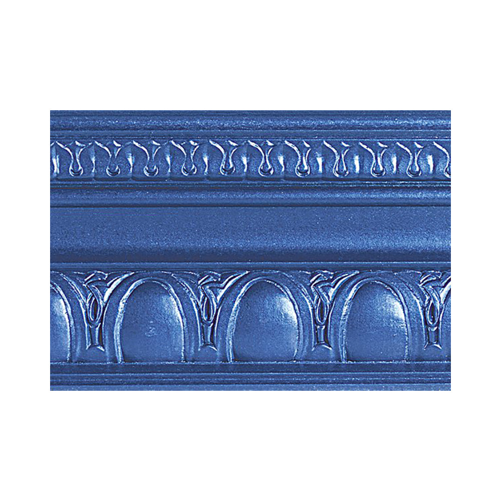 metallic venetian blue modern masters paint color swatch piece of moulding, available at Southwestern Paint in Houston, TX.